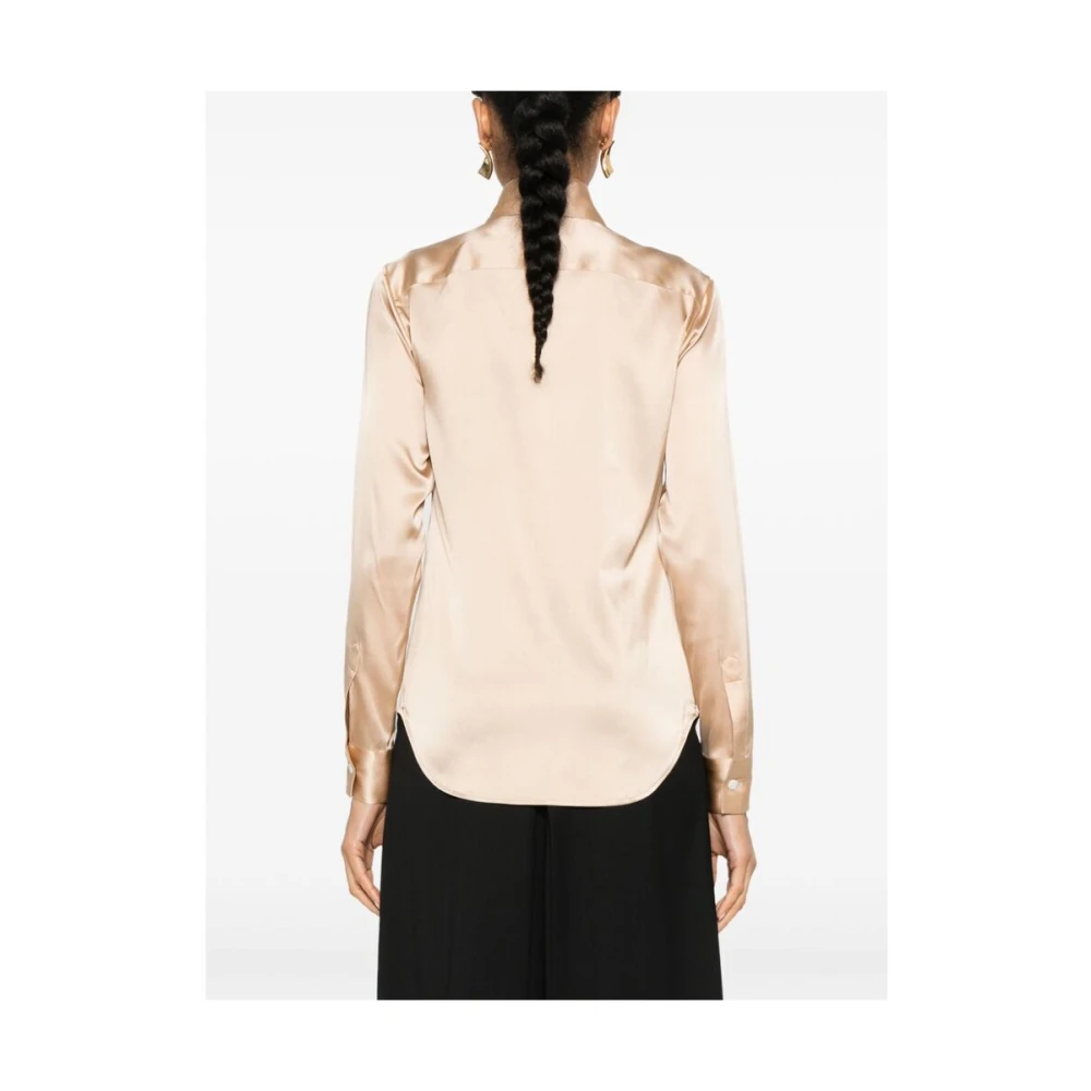 Mazzarelli Satijnen Afwerking Zijdeblend Overhemd Beige Dames