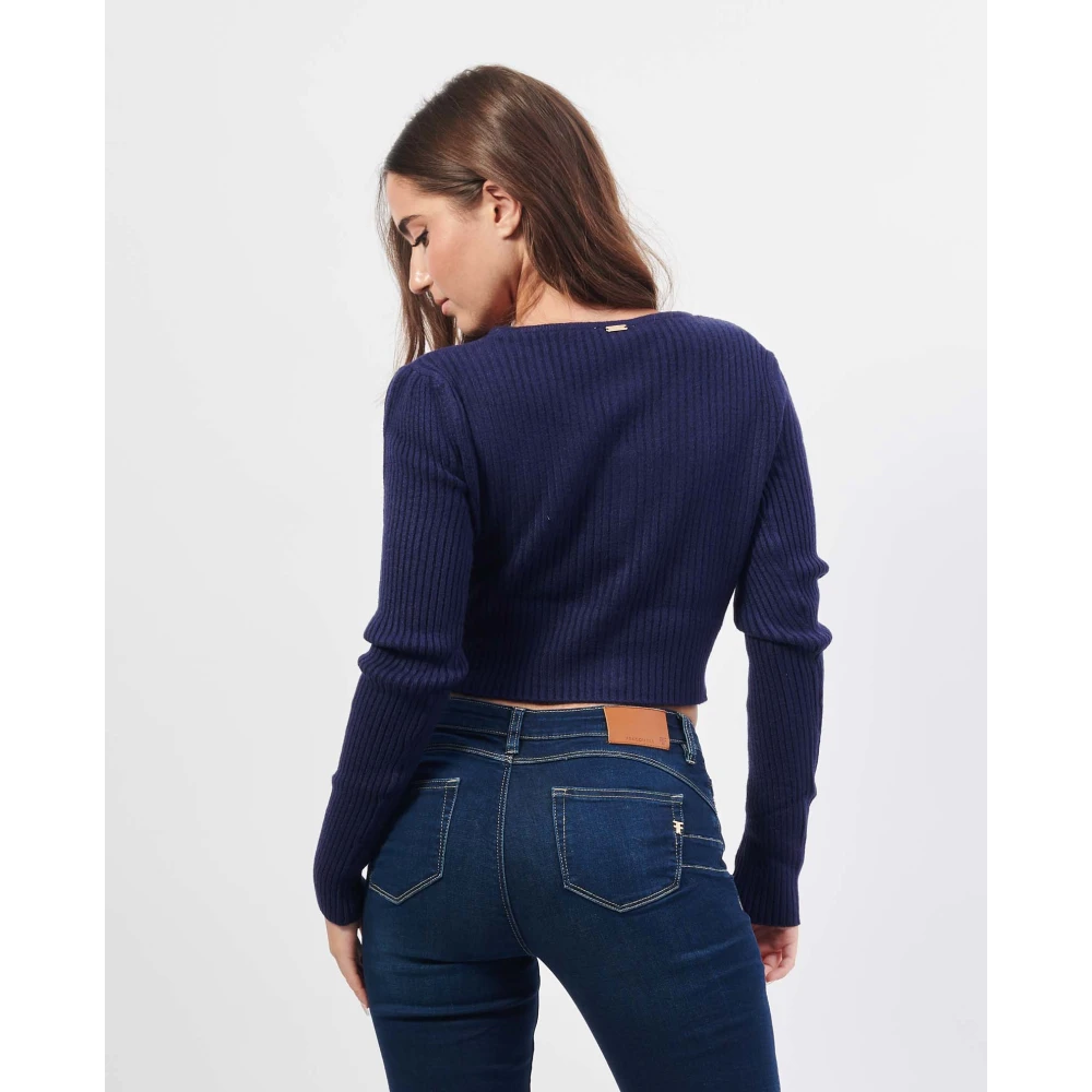 Fracomina Blauwe Gebreide Vest met Knoopsluiting Blue Dames