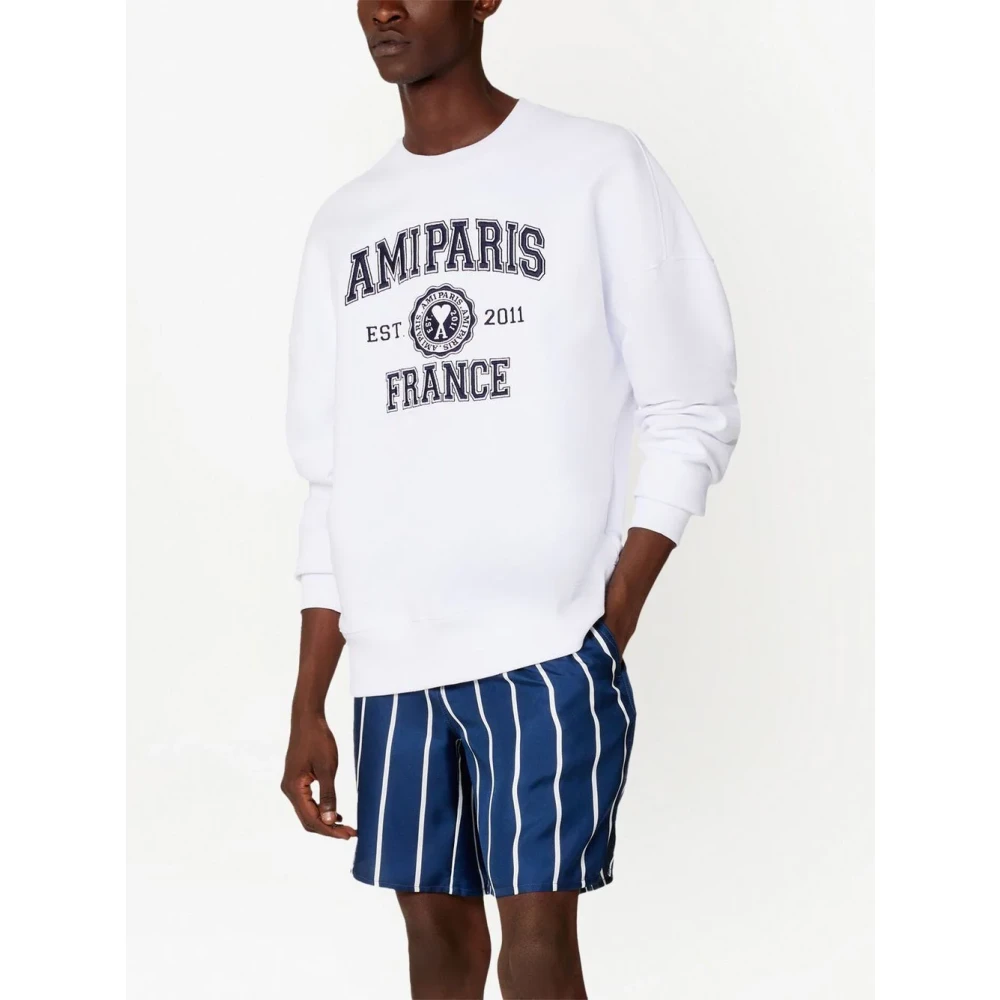 Ami Paris Witte katoenen crewneck sweater White Heren