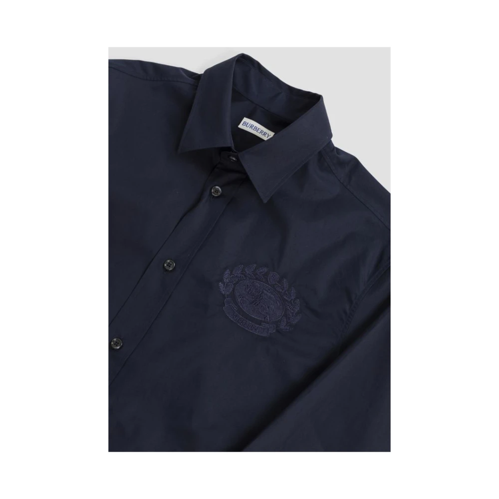 Burberry Navy Katoenen Popeline Overhemd met Lange Mouwen Blue Heren