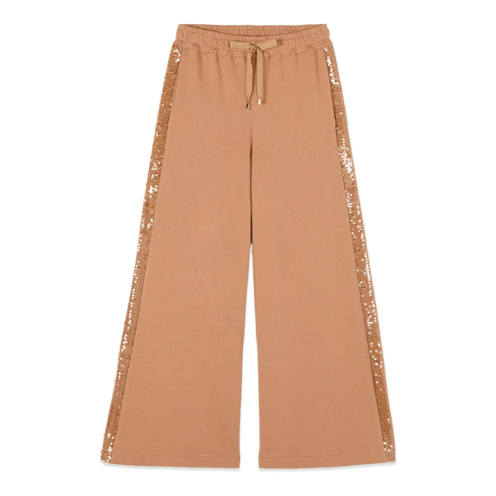 Oltre Vrouw Bruin Broeken Dames, S, Pailletten, Palazzo Broek Met Pailletten Zijstrepen