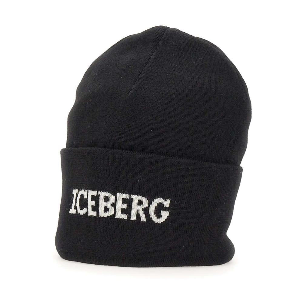 Iceberg Heren Wollen Muts Zwart Logo Black Heren