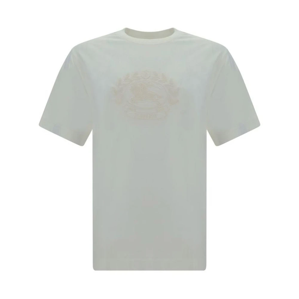 Burberry Iconisch Logo Katoenen T-shirt Geribbelde Hals White Heren