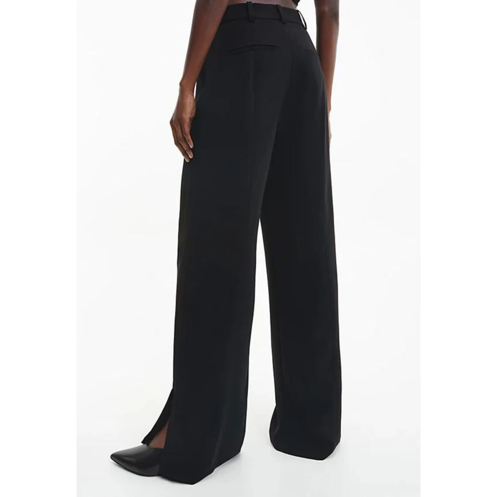 Calvin Klein Wijde Twill Broek voor Vrouwen Black Dames