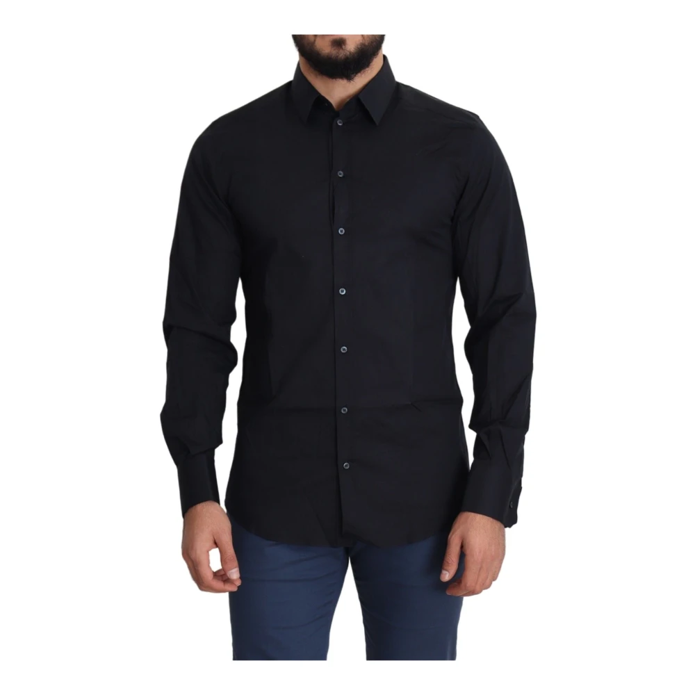 Dolce & Gabbana Svart Slim Fit Bomull-Stretch Skjorta Black, Herr