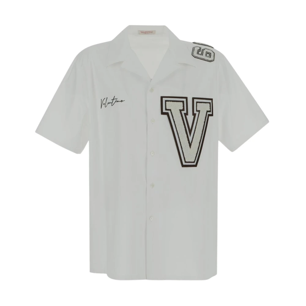 Valentino Witte Katoenen Bowling Shirt met Logo Borduursel White Heren