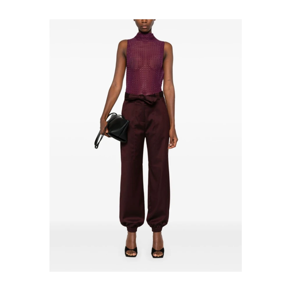 pinko Rode Wolmix Twill Broek Brown Dames