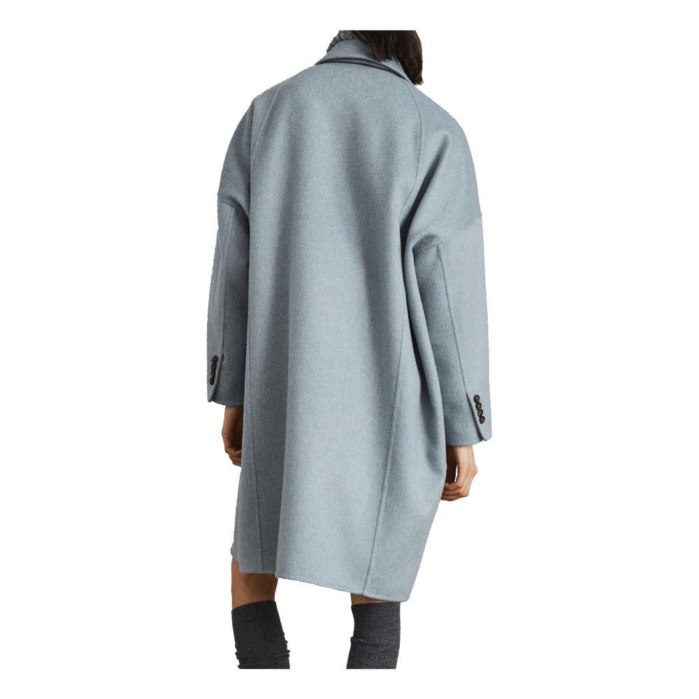 BRUNELLO CUCINELLI Lichtblauwe Cashmere Dubbelbreasted Jas Blue Dames