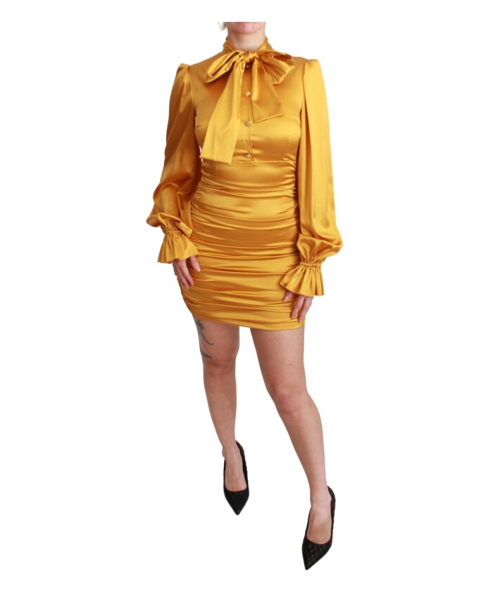 robe-mini-sheath-bodycon-en-soie-jaune-extensible