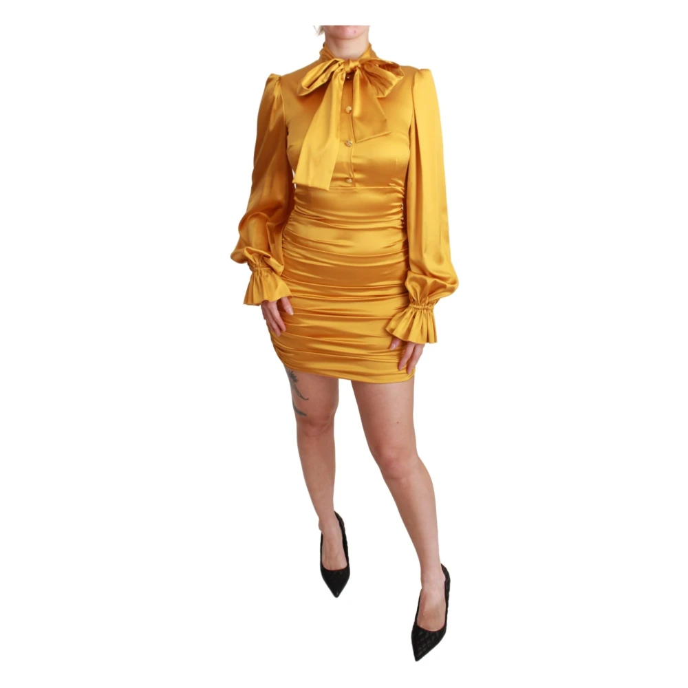 Dolce & Gabbana Women's Yellow Silk Stretch Sheath Bodycon Mini Dress