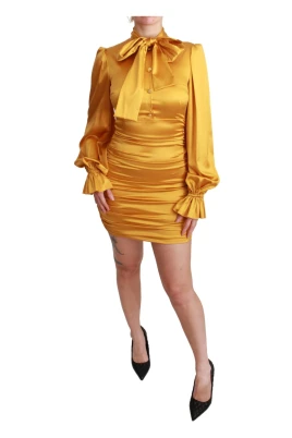 Gul Silke Stretch Sheath Bodycon Mini Klänning