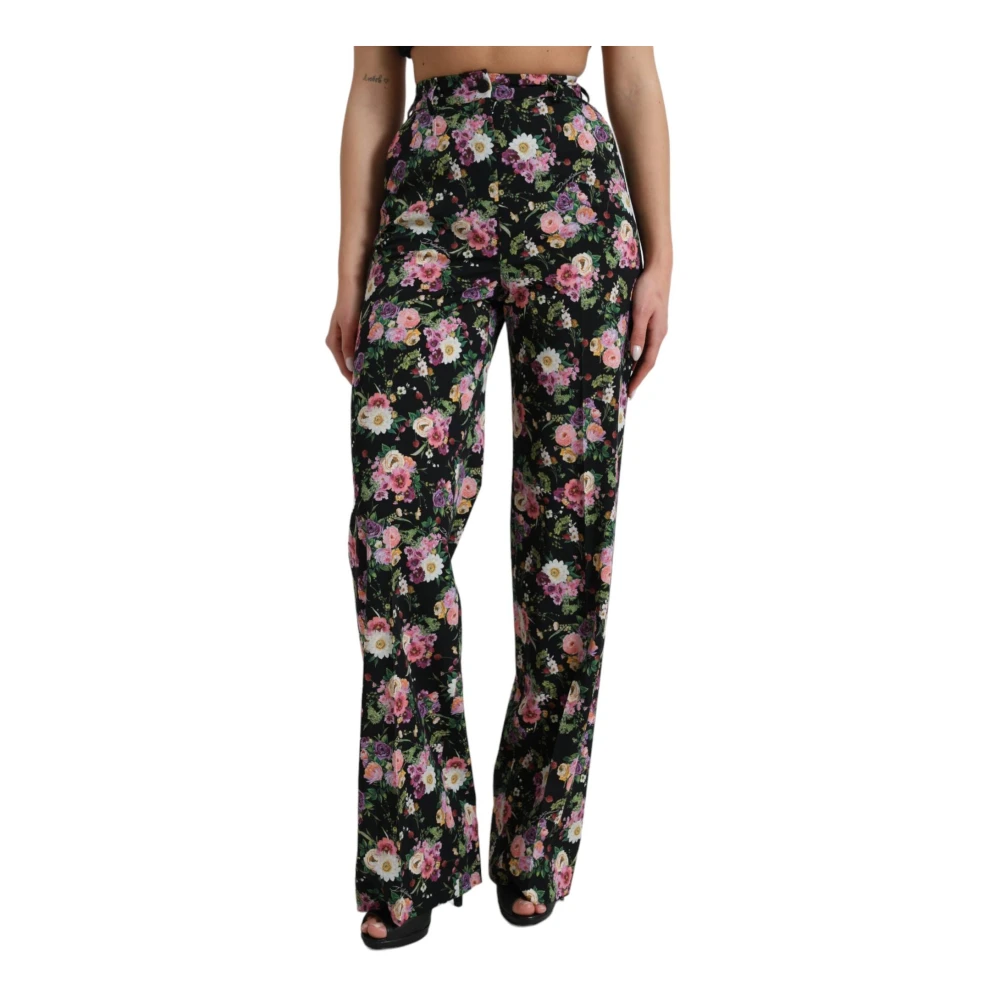 Dolce & Gabbana Zwarte Bloemen Wijde Broek Multicolor Dames