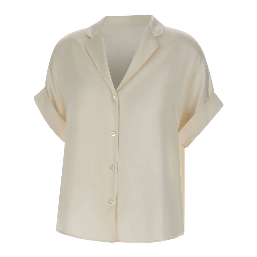 Eleventy Women's White Shirts, Xs, Short Sleeve Button Front Shirt