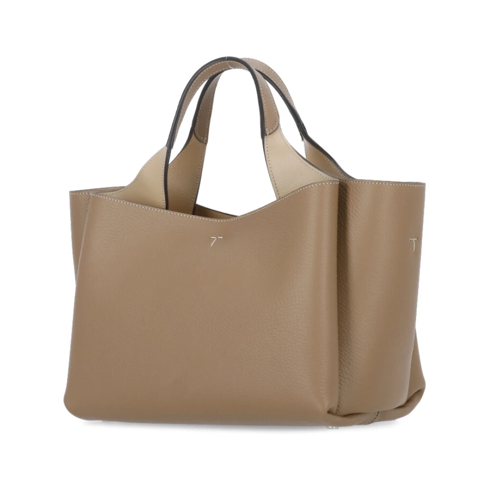 TOD'S Bruine leren schoudertas met meerdere compartimenten Brown Dames