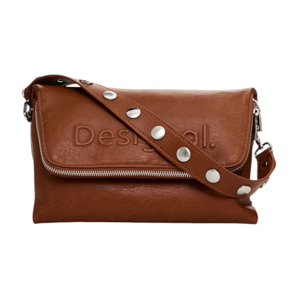 Desigual Bruine Schoudertas met Rits Vrouwen Herfst Winter Brown Dames