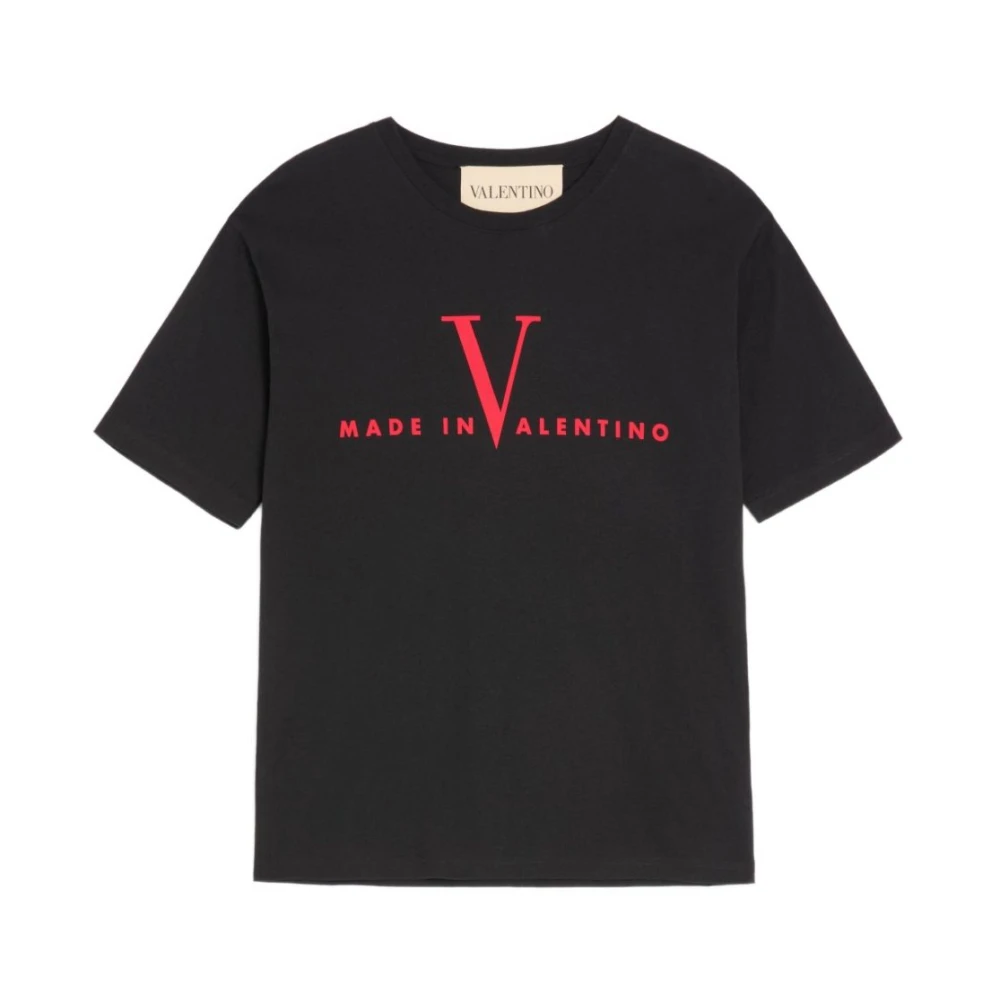 Valentino Garavani Black T-Shirts, Male, L, Cotton T-Shirt With Made-In Print