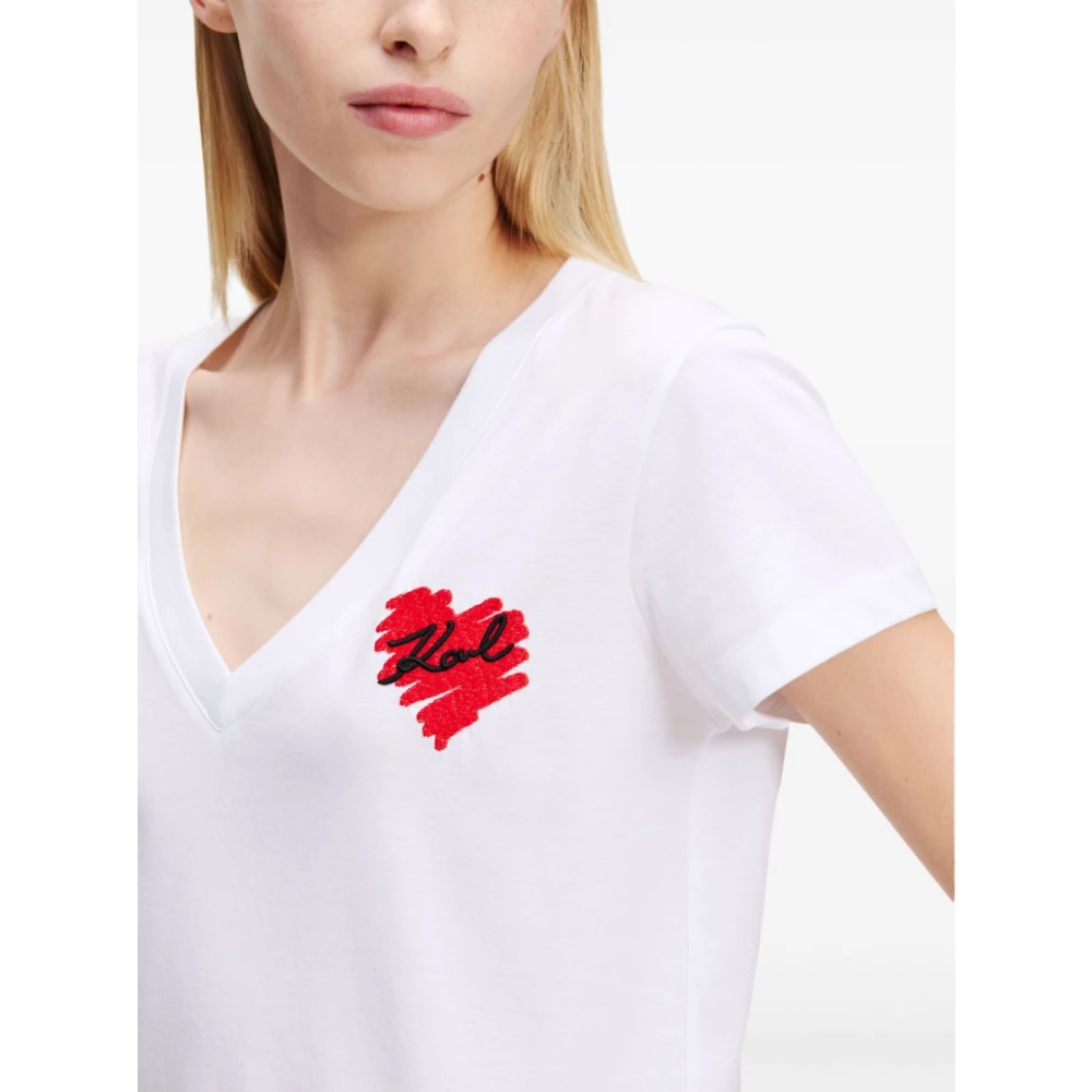 Karl Lagerfeld WIT Hart Logo Ronde Hals T-Shirt White Dames