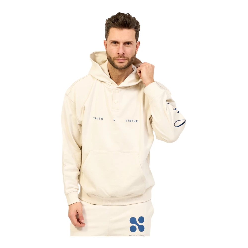Hugo Boss Witte hoodie met knoopsluiting en print White Heren
