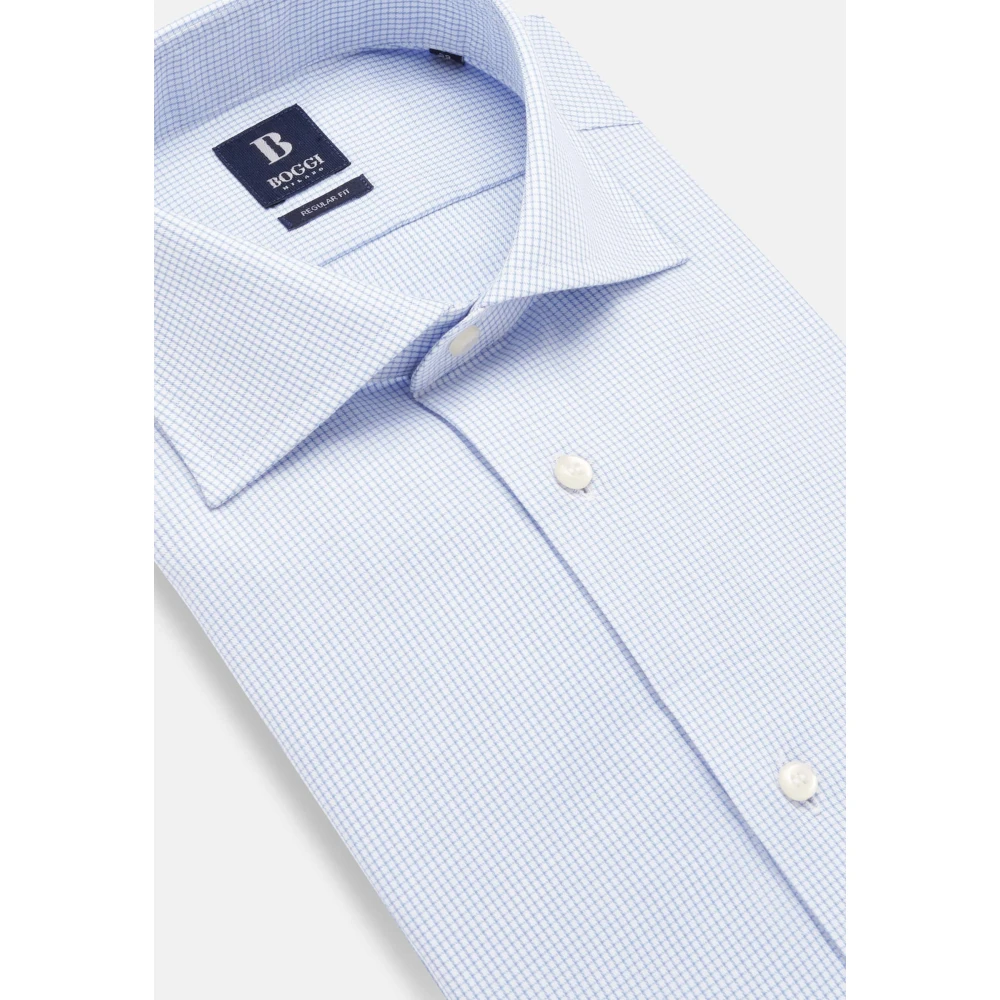 Boggi Milano Twill Checjk Windsor Kraag Overhemd Regular Fit Blue Heren
