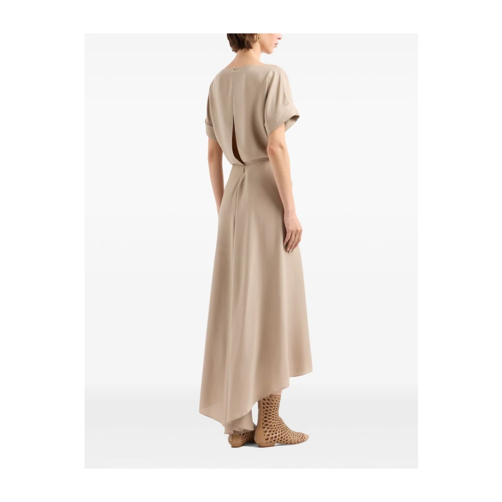 Giorgio Armani Beige Zijden Georgette Boothals Jurk Beige Dames
