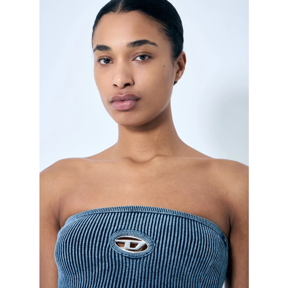 Diesel Rib Bustier met Logo Motif Blue Dames
