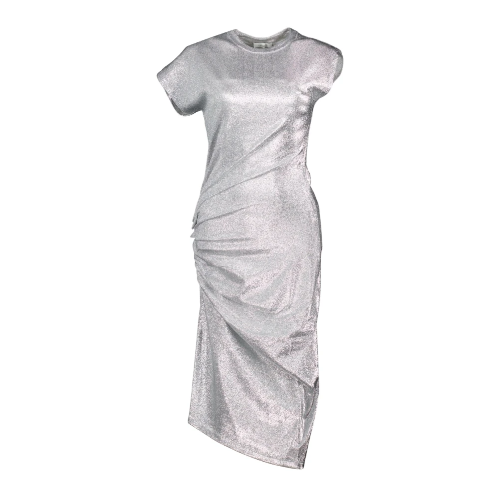 Rabanne Women's Silver Draped Lurex Dress Round Neck