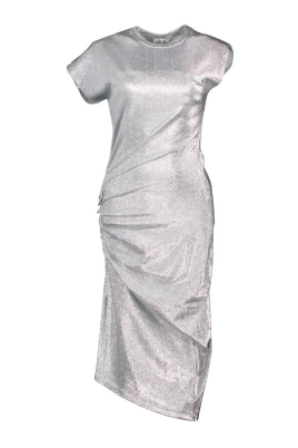 Draped Lurex Klänning Silver Rund Hals