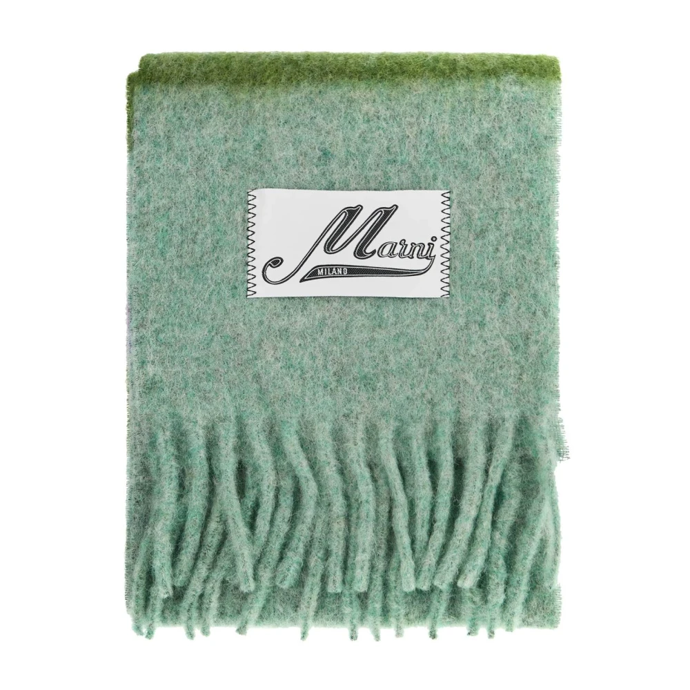 Marni Gestreepte Mohair Franje Sjaal Green Dames
