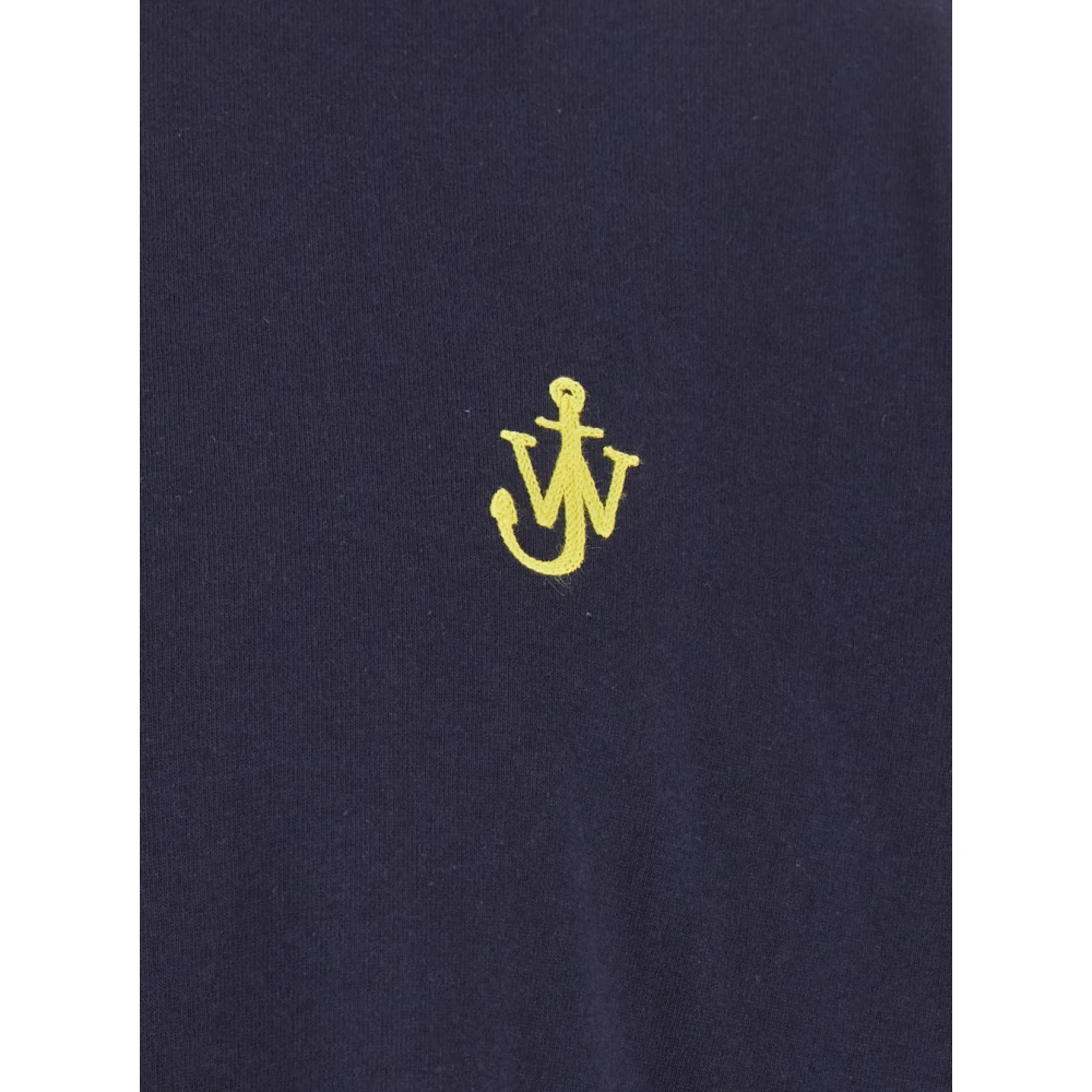 JW Anderson Blauw Logo Geborduurd Crewneck T-Shirt Blue Heren