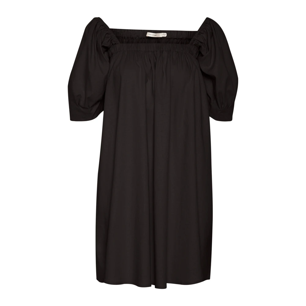 Gestuz Women's Black Linen Short Dress With Flounce - Short Dresses - L - Dresses