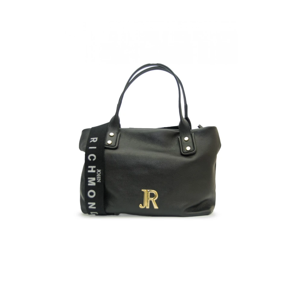 John Richmond Zwarte en Gouden Leren Handtas Gehamerd Patroon Black Dames