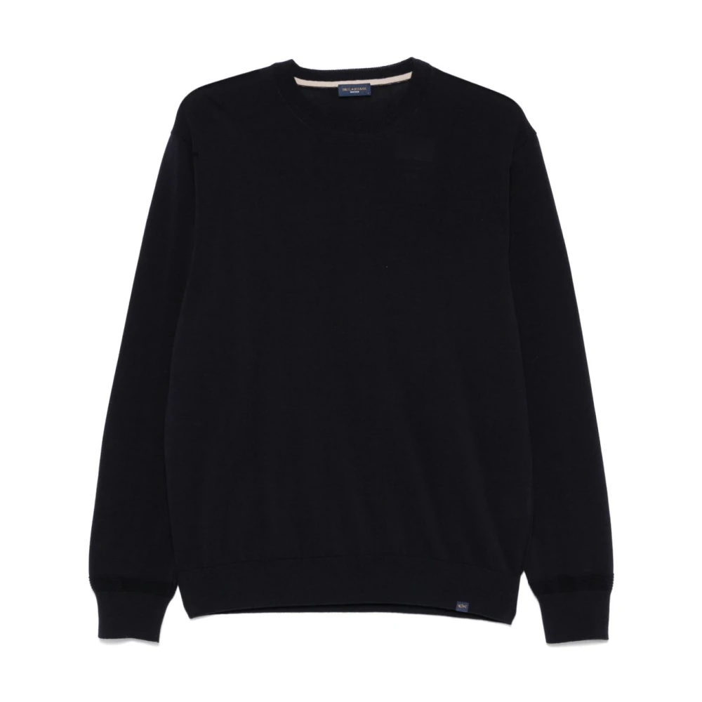 Paul & Shark Men's Blue Crew Neck Jumper Ribbed Extra Large