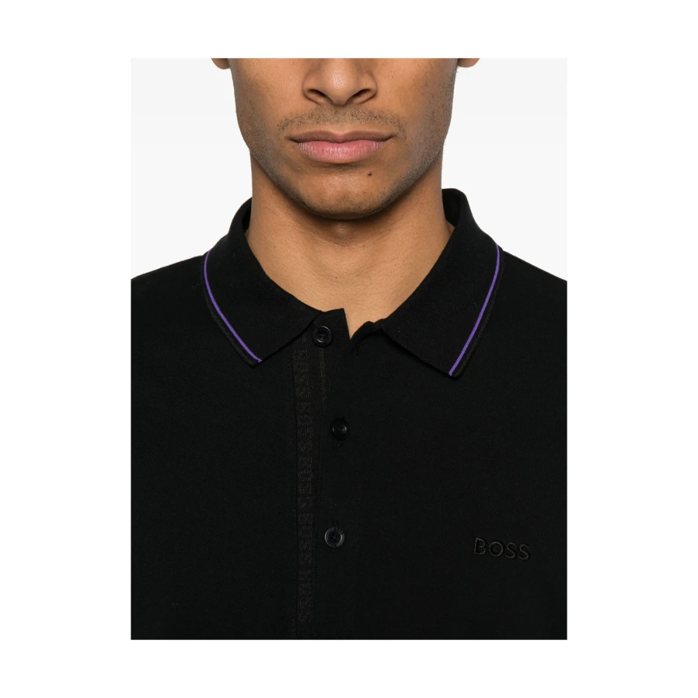 Hugo Boss Zwarte Sweater met Geborduurd Logo en Korte Mouwen Black Heren