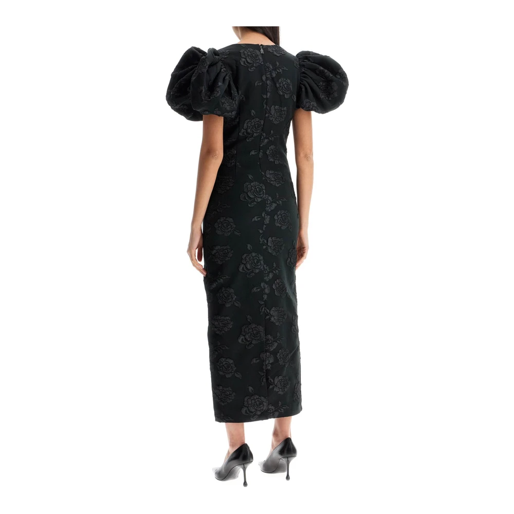 Rotate Birger Christensen Bloemen Jacquard Midi Jurk Elegante Stijl Black Dames