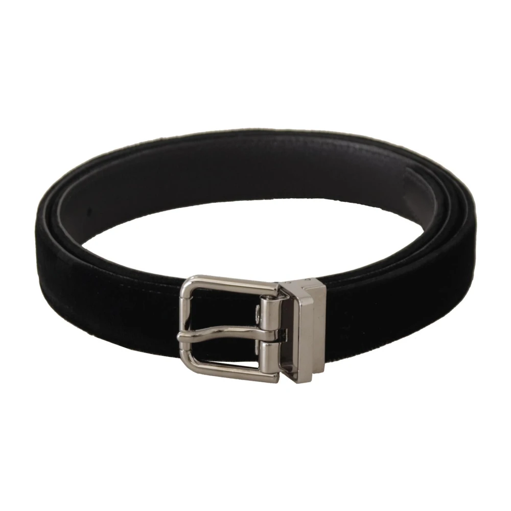 Dolce & Gabbana Zwart Fluweel Leren Riem met Goudkleurige Metalen Gesp Black Heren