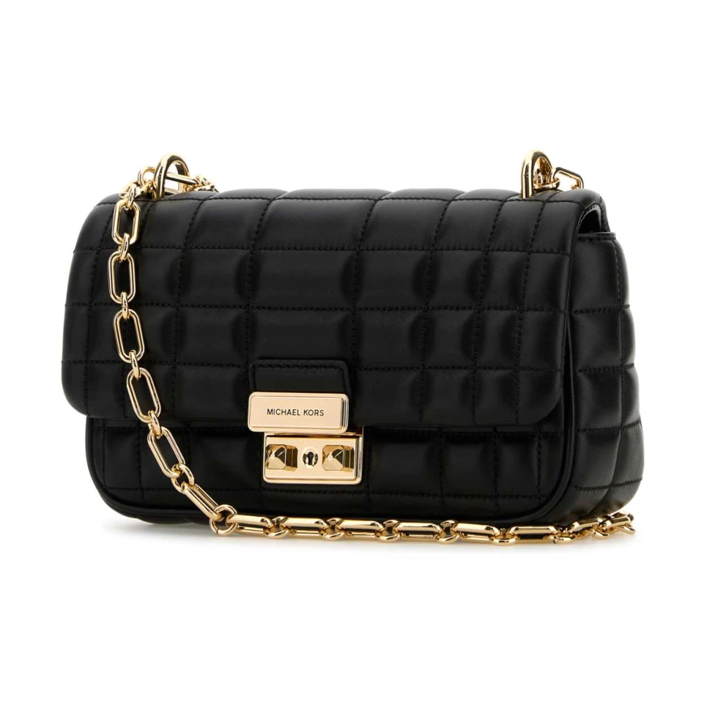 Michael Kors Tribeca Kleine Gestepte Lederen Schoudertas Black Dames