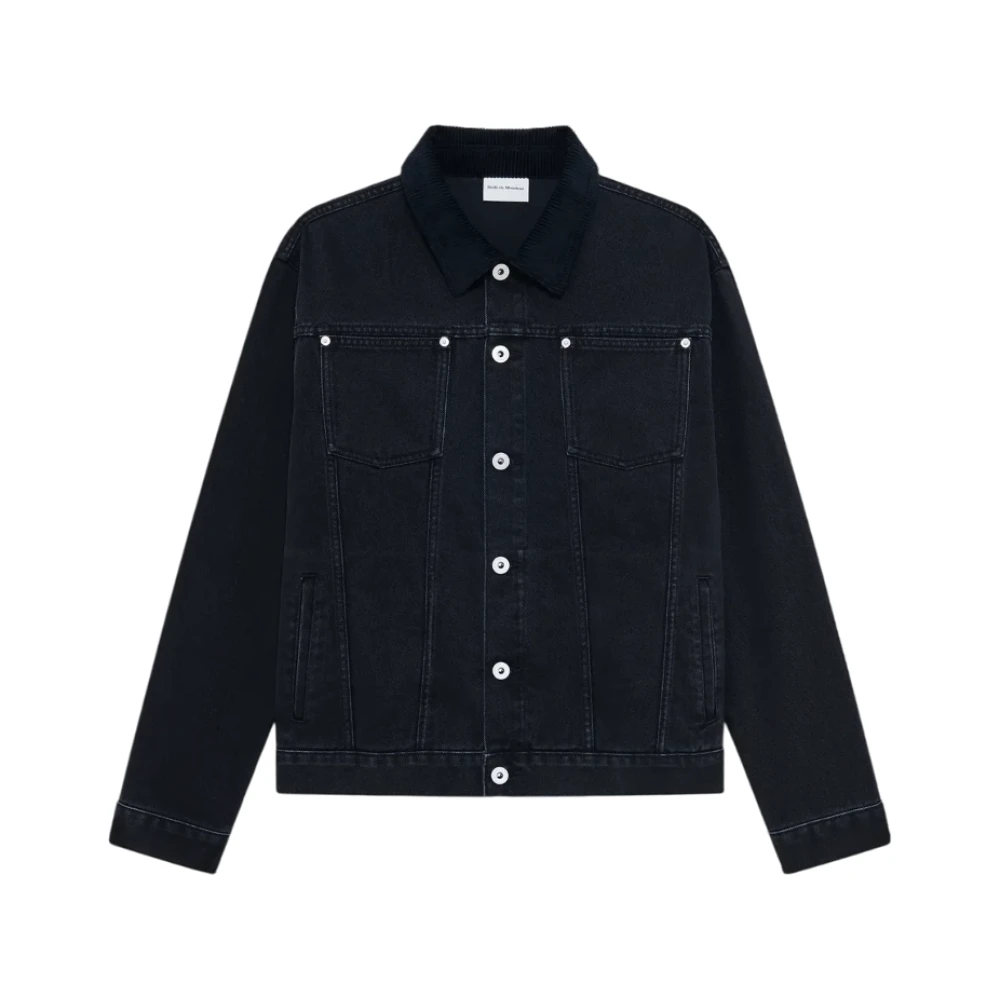 Drole de Monsieur Zwarte Denim Jack met Corduroy Kraag Black Heren