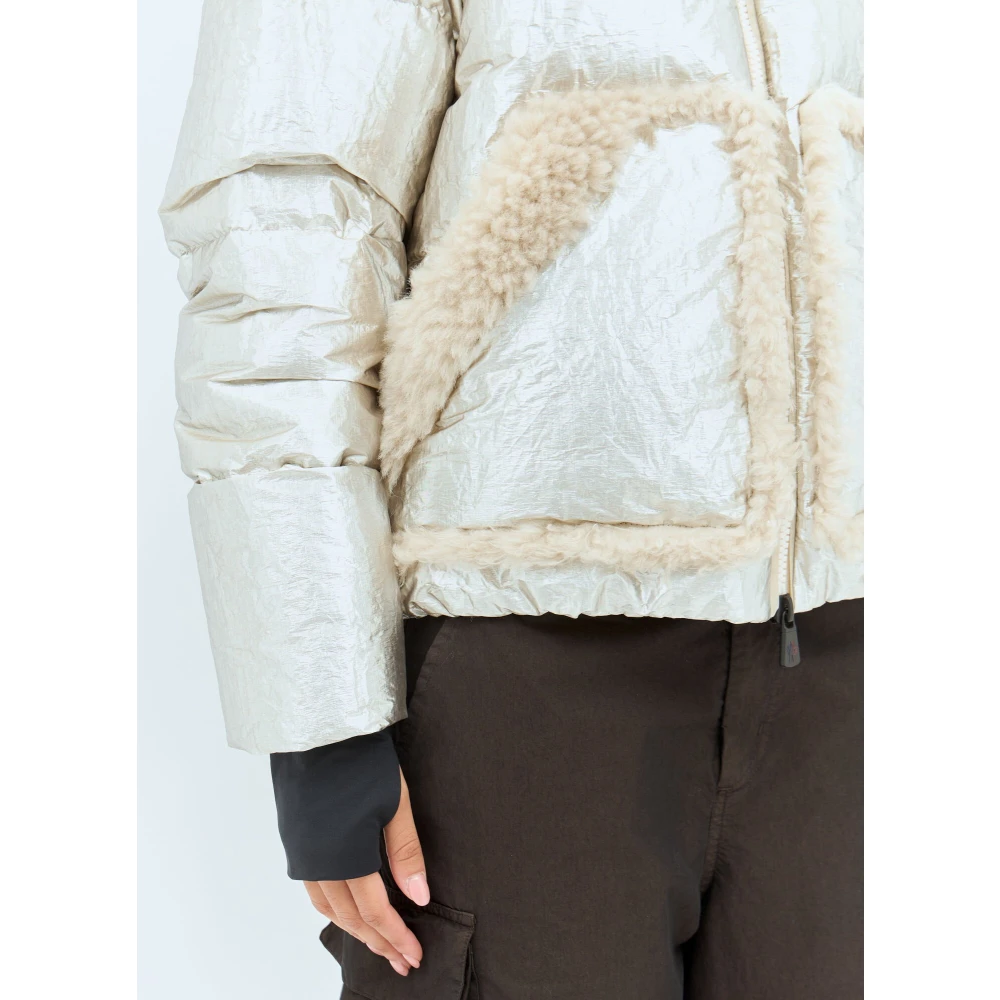 Moncler Metallic Finish Donsjack met Fleece Gray Dames
