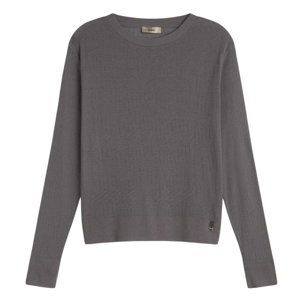 Herno Geribbelde Ronde Hals Trui Gray Dames