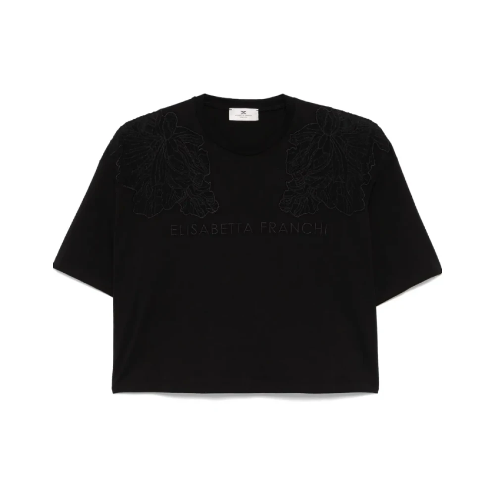 Elisabetta Franchi Zwarte Katoenen Trui met Logodetail Black Dames