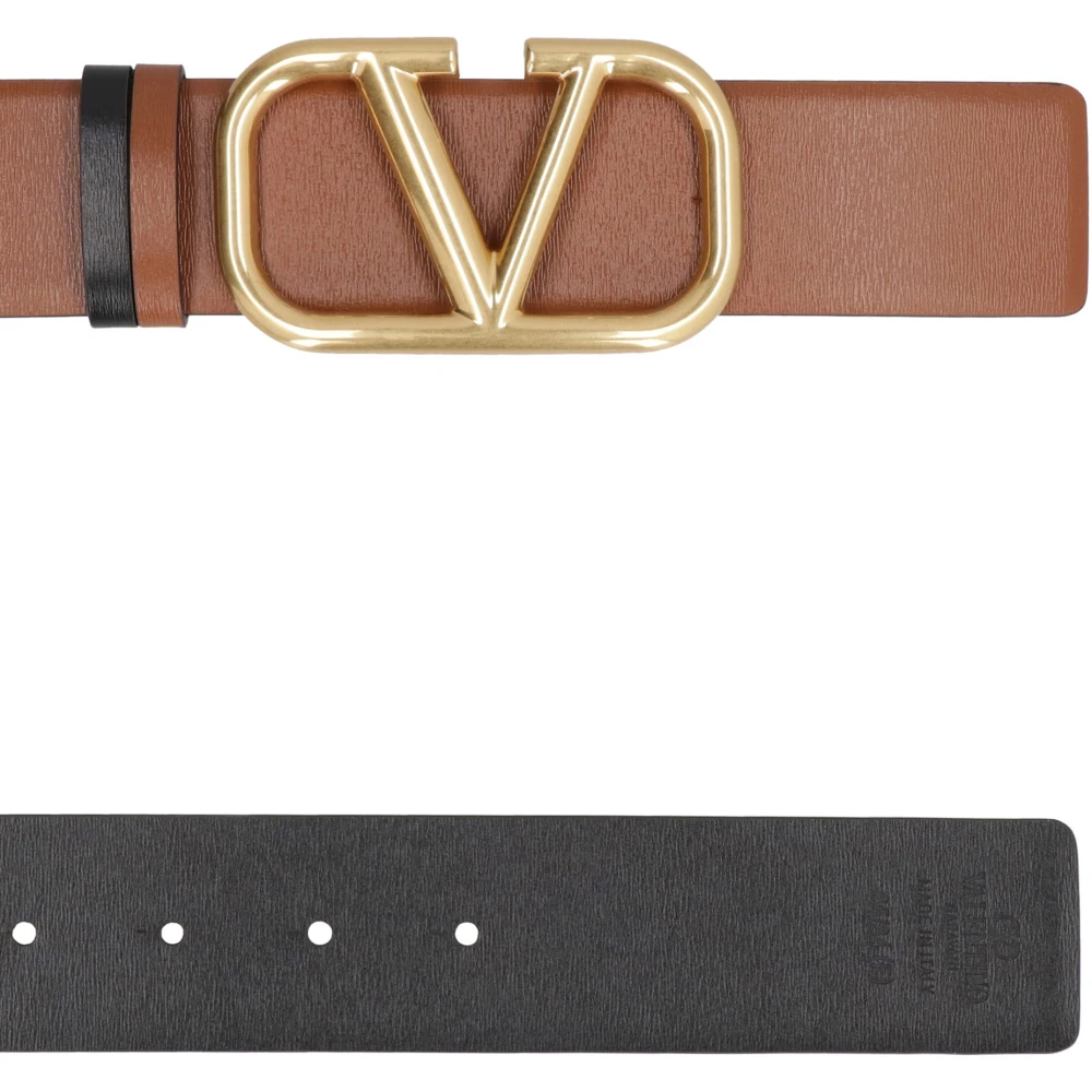 Valentino Omkeerbare leren riem met goudkleurige gesp Brown Dames