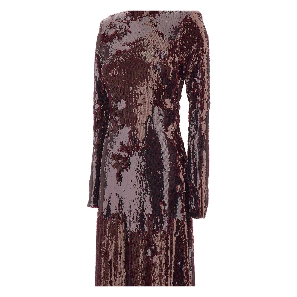 Rotate Birger Christensen Bordeaux Pailletten Maxi Jurk Red Dames