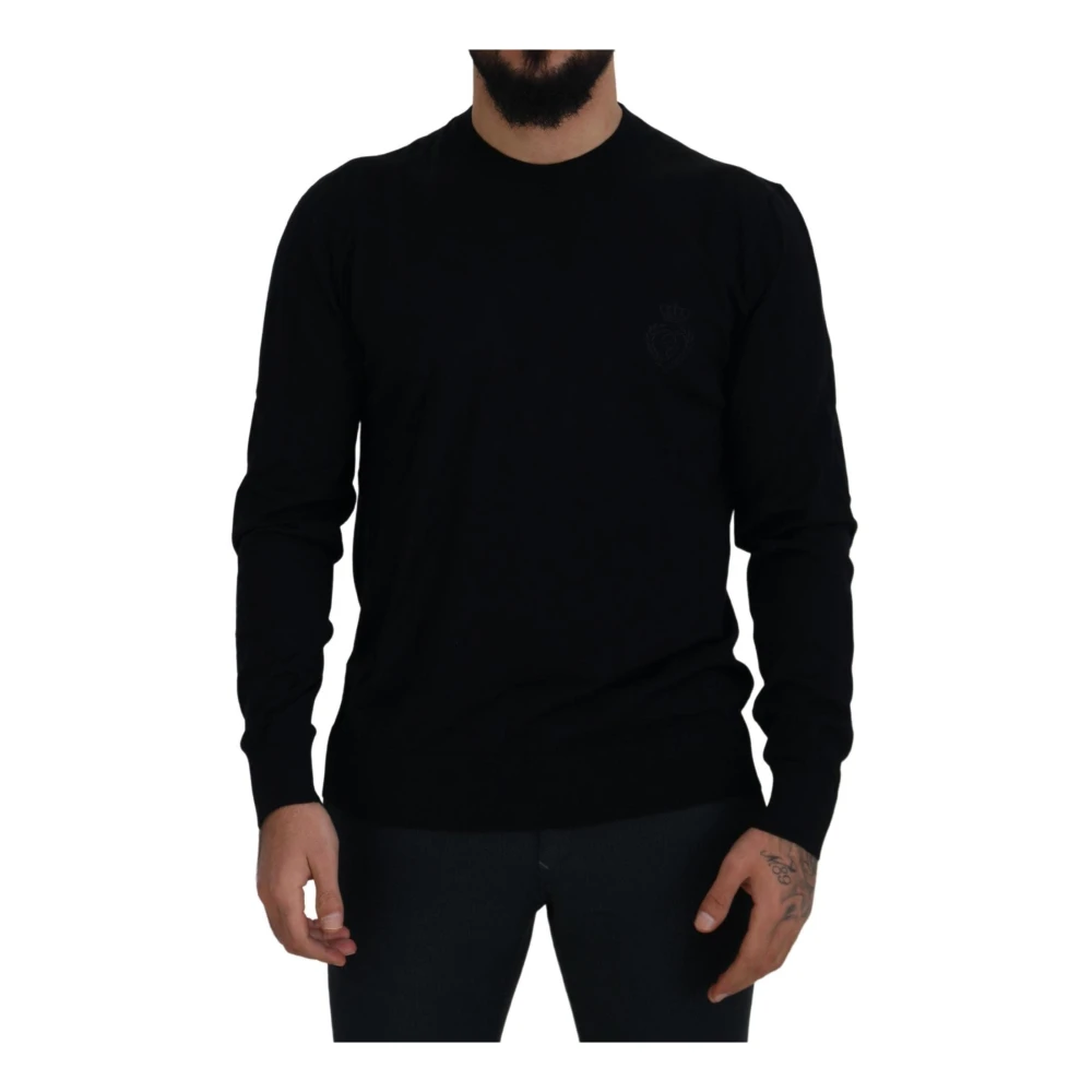 Dolce & Gabbana Zwarte Wol Logo Pullover Trui Black Heren