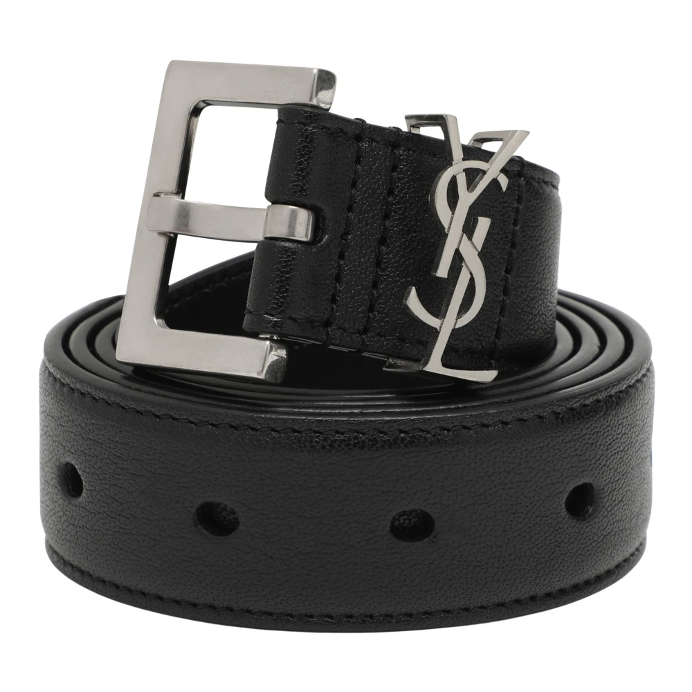 Saint Laurent Monogram Plaque Buckled Riem Black Heren