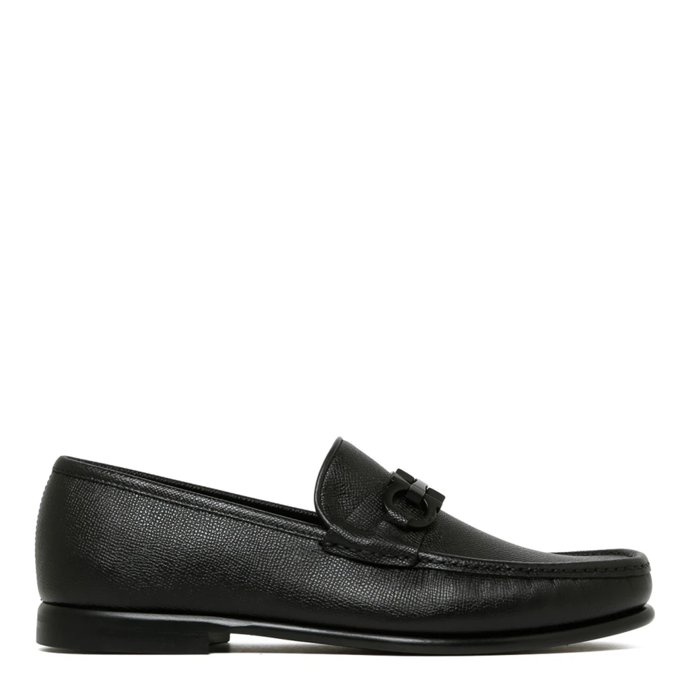 Ferragamo Men's Black Loafers, 7 Uk, Gancini Ornat Loafers