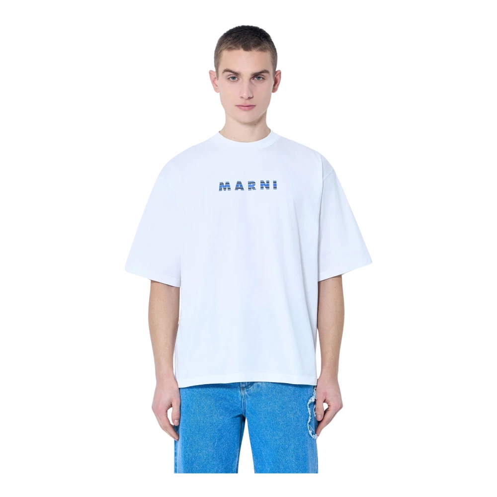 Marni Jubileum Grafische Print Katoenen T-shirt White Heren
