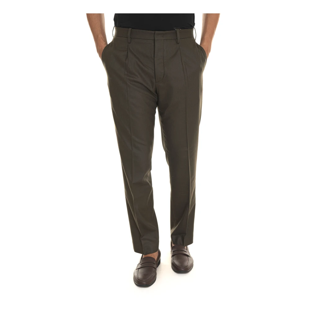 Hindustrie Flanellen Chino Broek met Front Darts Green Heren