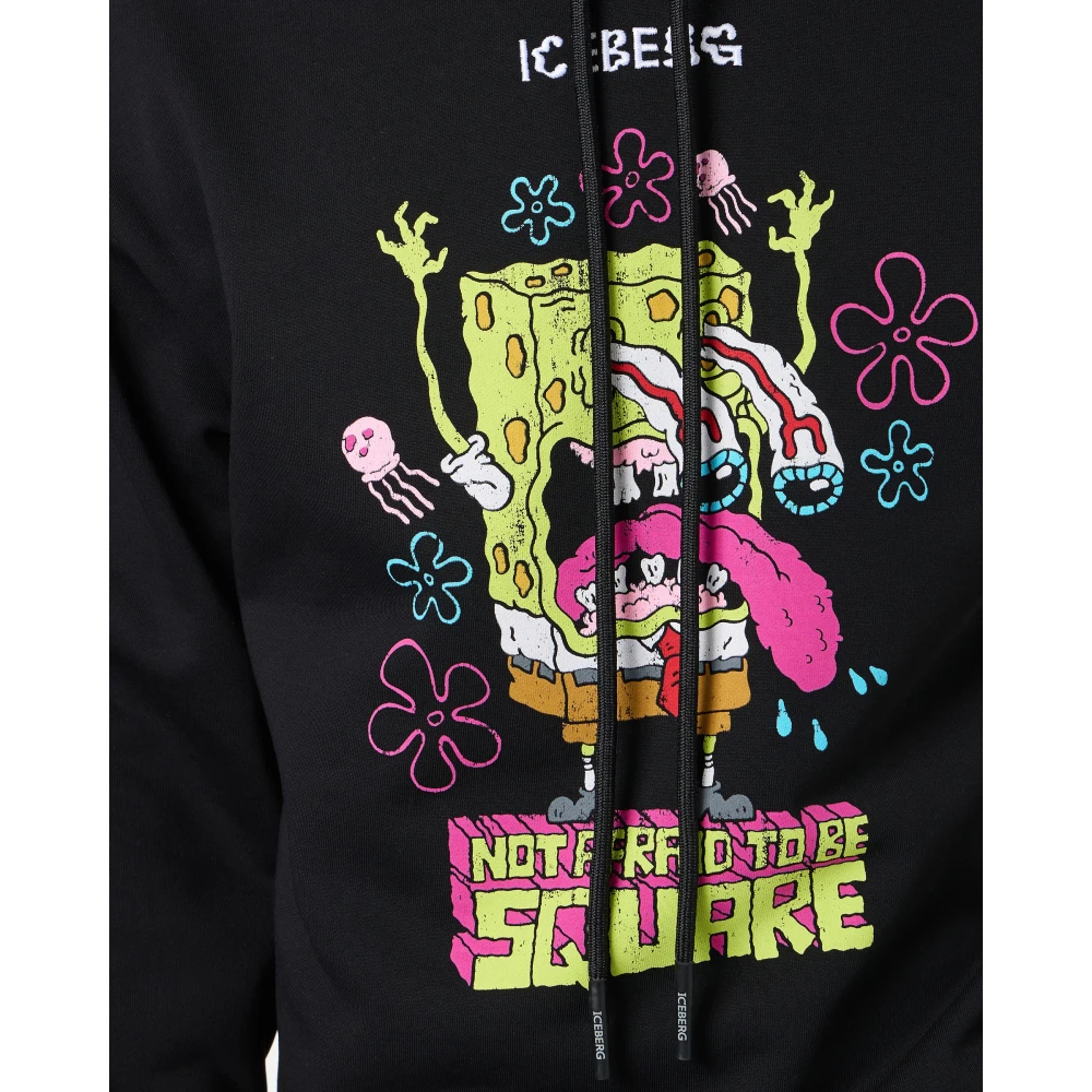 Iceberg Reguliere zwarte fit hoodie met SpongeBob print en logo borduursel Black Heren