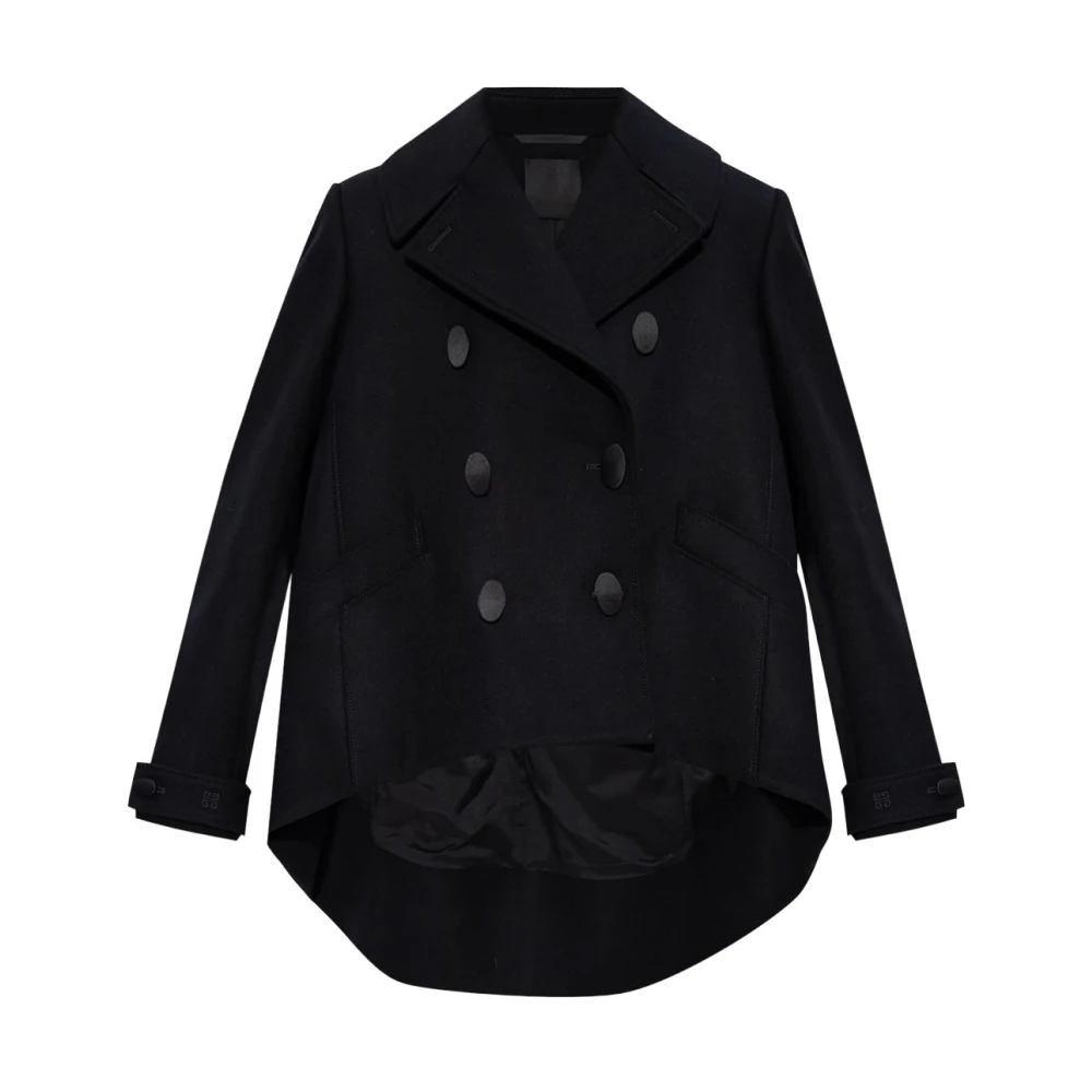 Givenchy Zwarte Wollen Jas Dubbele Rij Stijl Black Dames