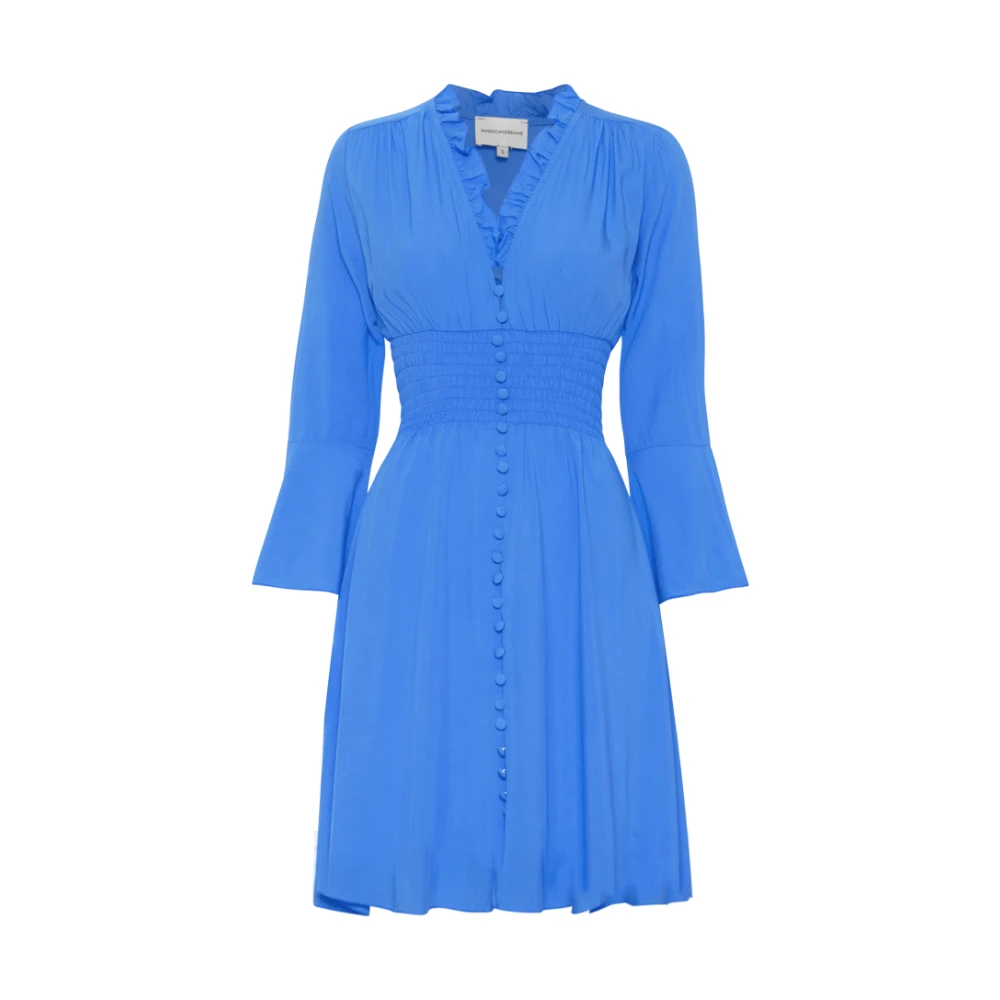 American Dreams Korte Hemelsblauwe Jurk met Smock Taille Blue Dames